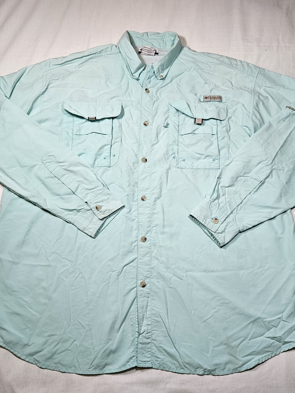 Columbia PFG Bahama II Men's XL Long Sleeve Fishing Shirt Light Blue Vented